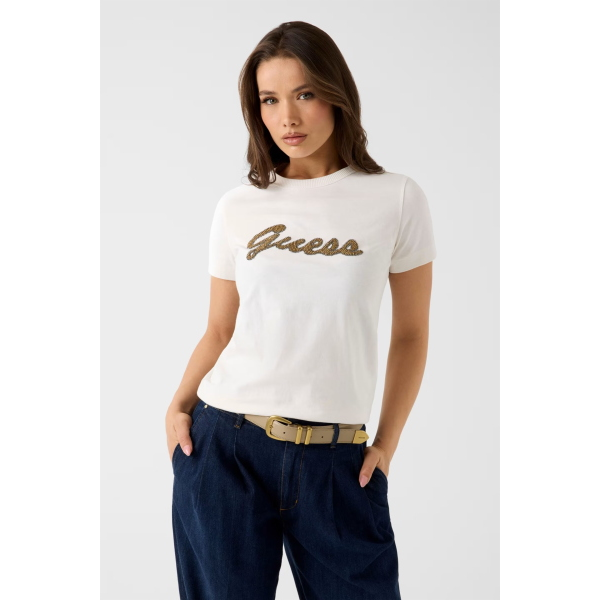 T-Shirt da donna GUESS W6YI29 K4348 Beads Script