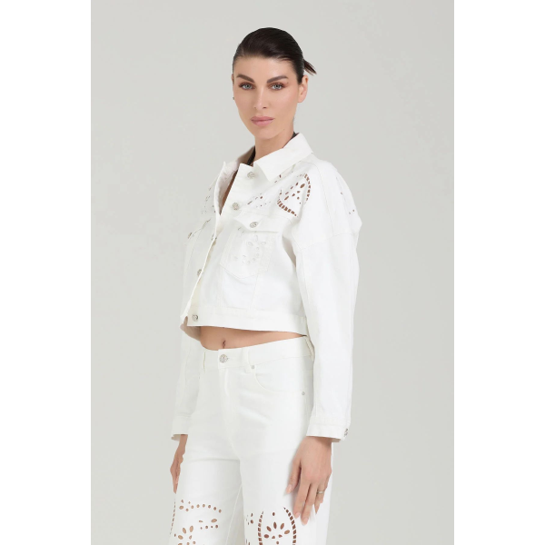 Giubbotto crop da donna TAKE TWO DK02209 con ricami traforati